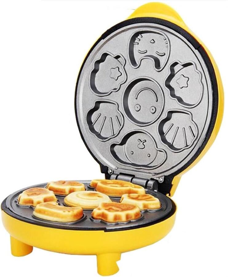 Mini Wafelijzer Pannenkoeken Maker Ontbijt Maken Niet-Klevende Platen 7 Cakejes Zwart