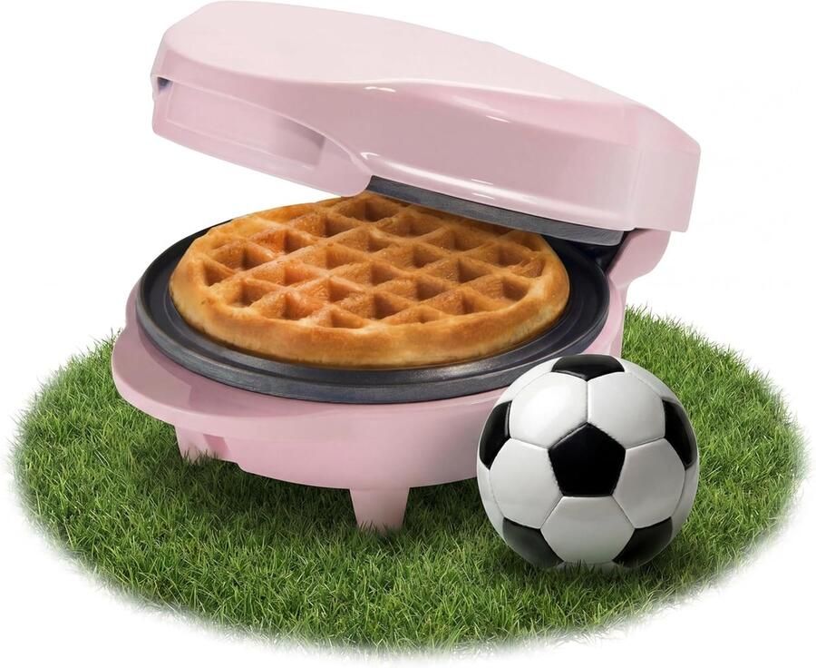 Mini-wafelijzer voor het maken van klassieke wafels pan met antiaanbaklaag geschikt voor kinderfeestjes familiefeesten Pasen of Kerstmis retro design 550 watt roze