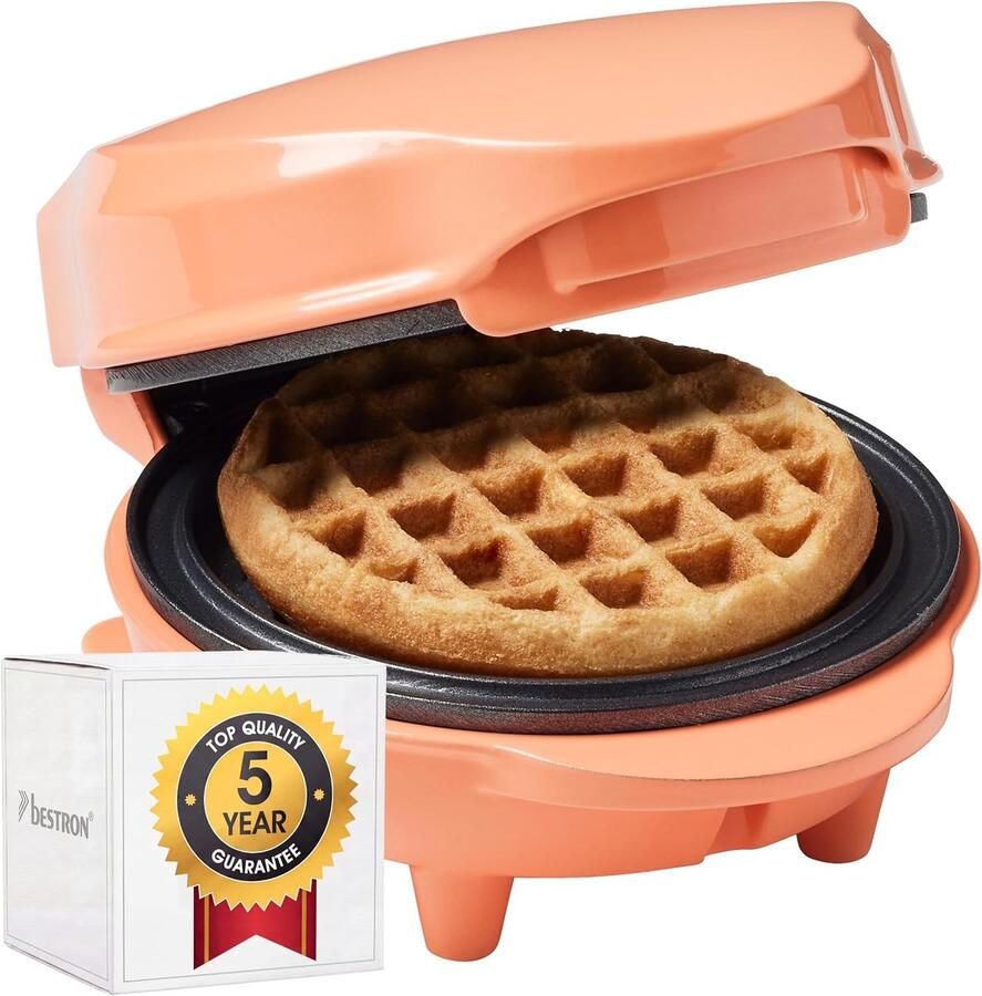 Mini-wafelijzer voor klassieke wafels wafelijzer met antiaanbaklaag voor kinderfeestjes Familiefeest Pasen of Kerst retro design 550 Watt Oranje