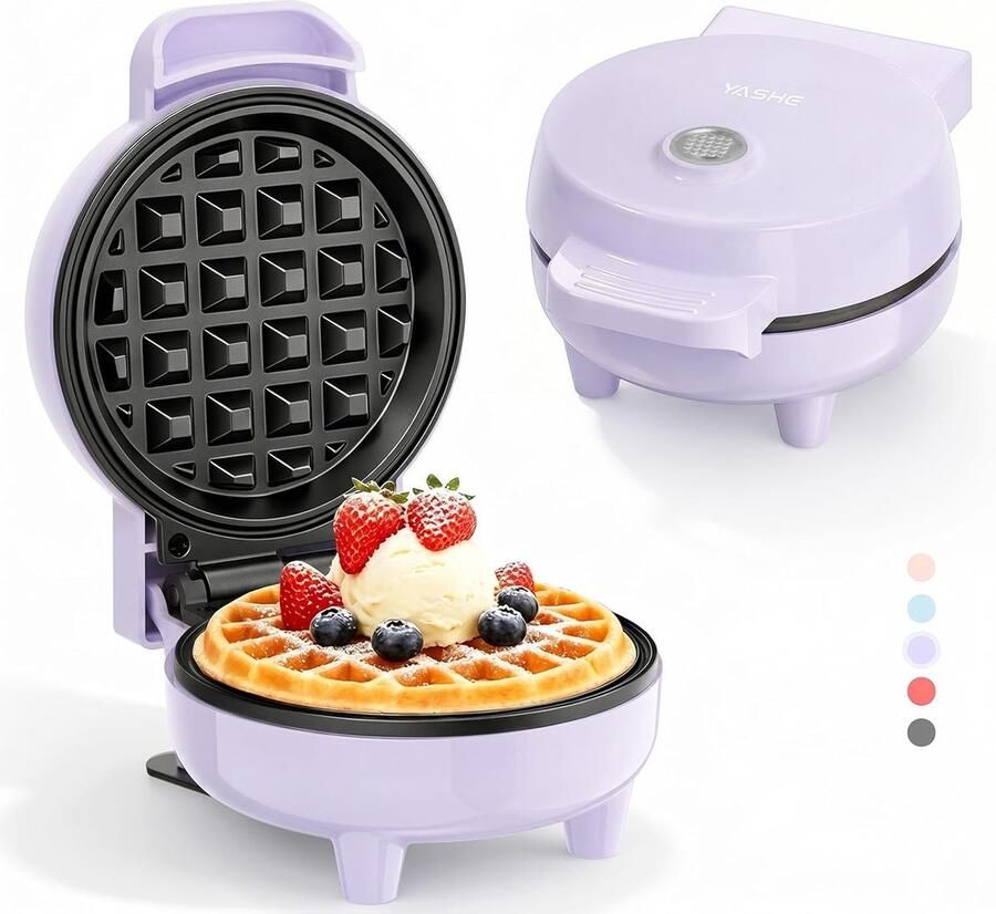Mini wafelijzer Wafel maker Ontbijt maken Antiaanbaklaag 10 cm bakoppervlak Paars