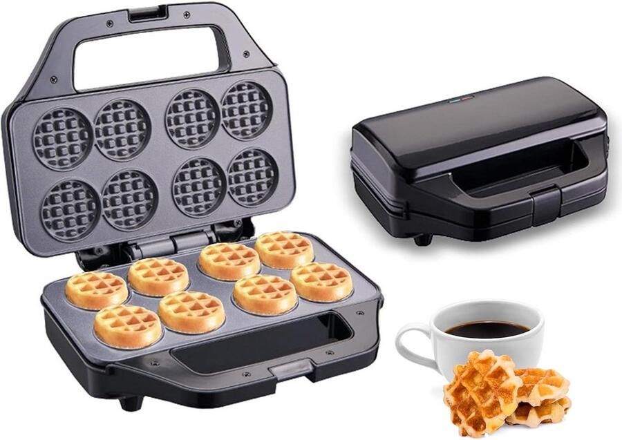 Mini Wafelijzer Wafel Maker Ontbijt Maken Dubbelzijdig Verwarmen 8 Wafels Zwart