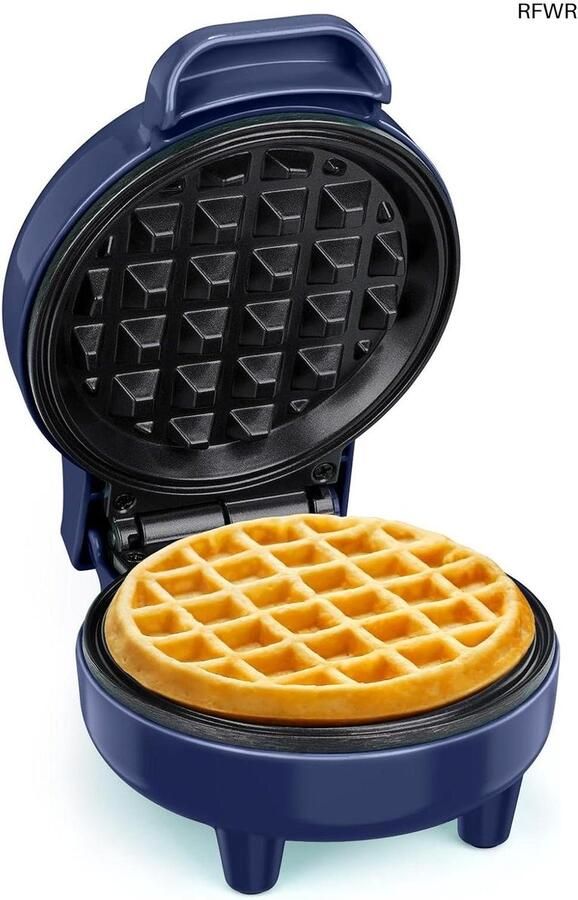 Mini Wafelijzer Wafelmaker Compact Kleine Porties Maken Antiaanbaklaag Snel Reinigen 10 cm Platen Blauw