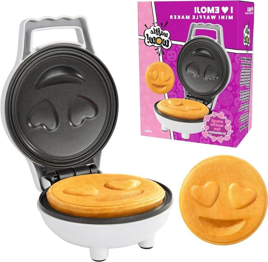 Mini Wafelijzer Wafelmaker Pannenkoek Ontbijt Maken Grappig Emoji Design 10 cm Emoji Hart