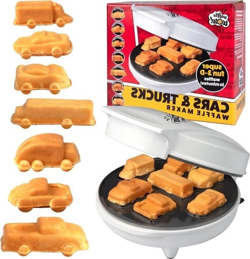 Mini wafelijzer Wafels in vormpjes Ontbijt voor kinderen 7 voertuigvormen Compact ontwerp Wit