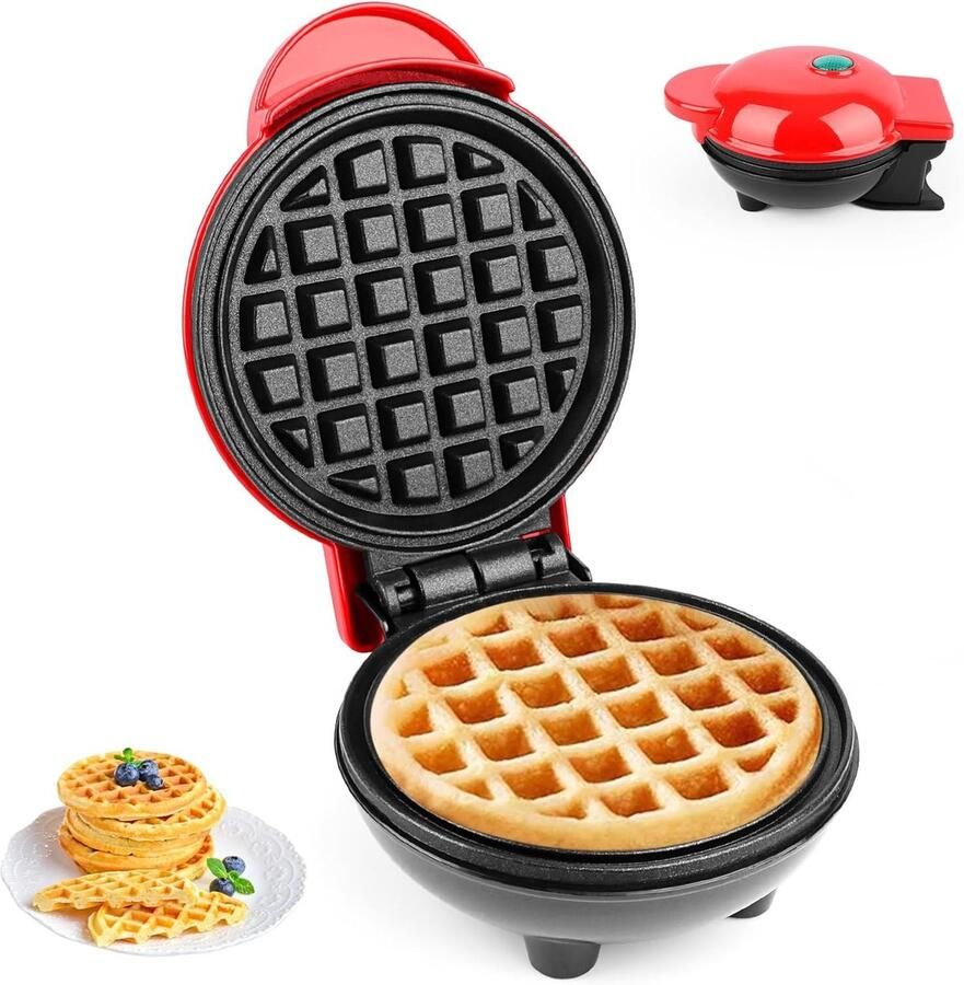 Mini Wafelijzer Zwart Ø 10 cm Compact Wafelijzer met Dubbelzijdige Verwarming Voor Thuisgebruik