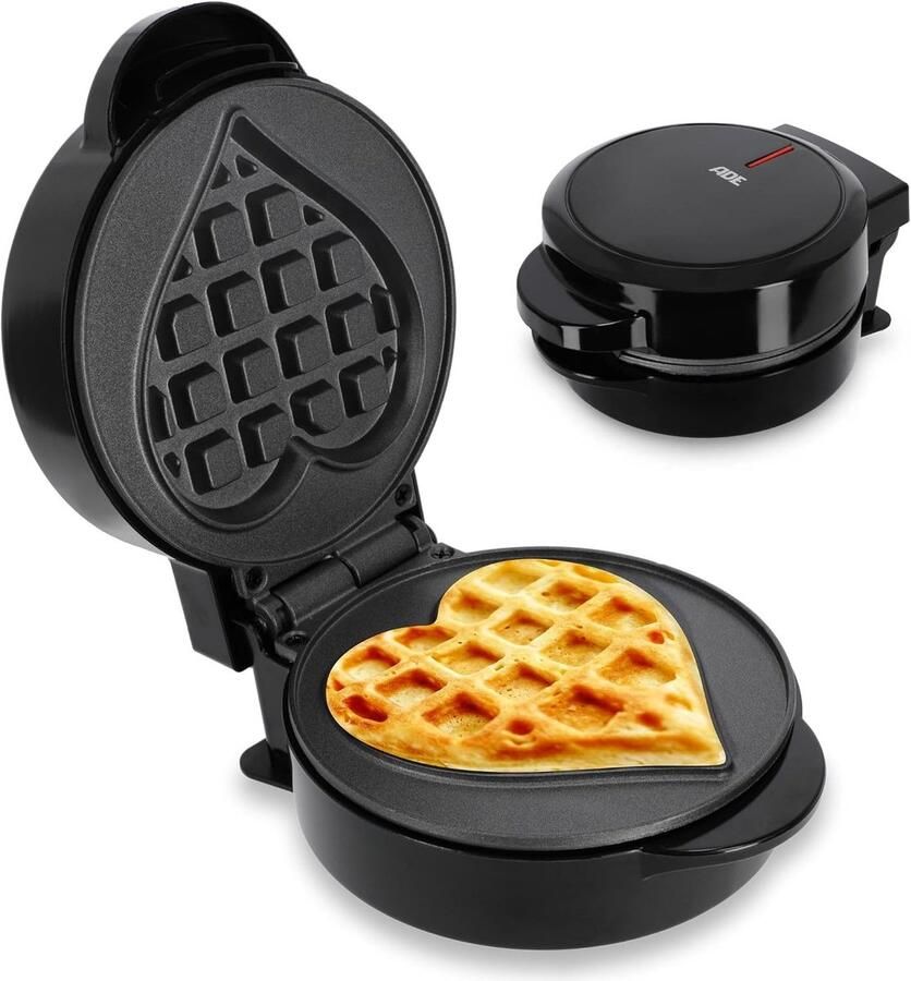 Mini Wafelijzer Zwart Hartvormige Belgische Wafels Hoogwaardige Antiaanbaklaag Voor Eén Persoon