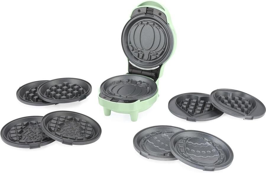 Mini Wafelmaker Antiaanbak 5-in-1 Verwisselbare Bakplaten Koel-touch Behuizing Voor Gezinnen