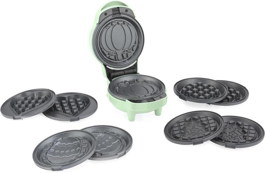 Mini Wafelmaker Apparaat voor Gebak Feestelijke Wafels Maken 5 Verwisselbare Platen Compact Model Groen - Foto 2