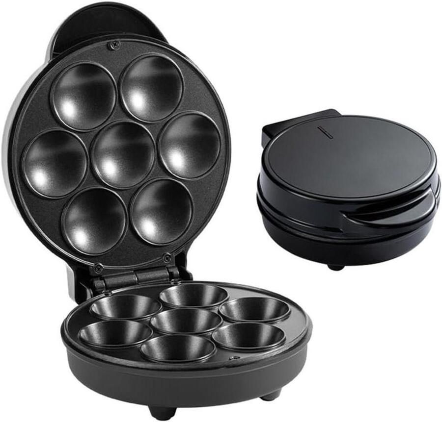 Mini Wafelmaker Snack Maker Kinderontbijt Maken 5 Verwisselbare Platen 1000W Zwart