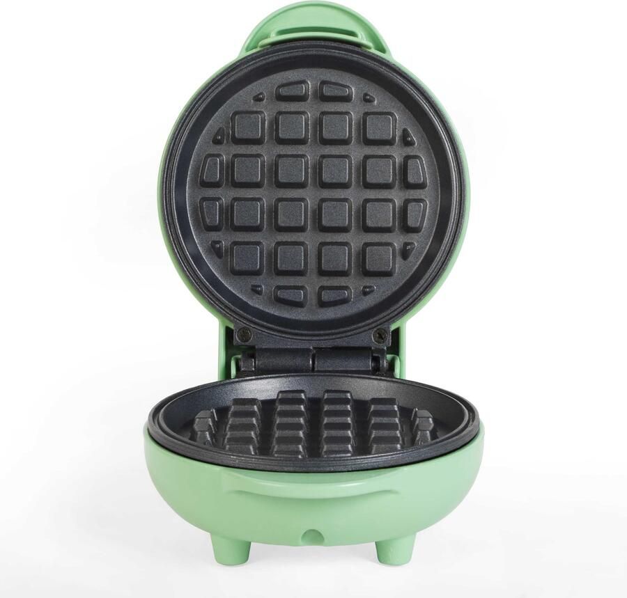 Mini Waffle Maker – Non-Stick Waffle Iron Machine For Belgian & American Style Waffles Sweet Savoury Snacks Desserts Compact 11.5 cm Round Cooking Plate Pastel Green