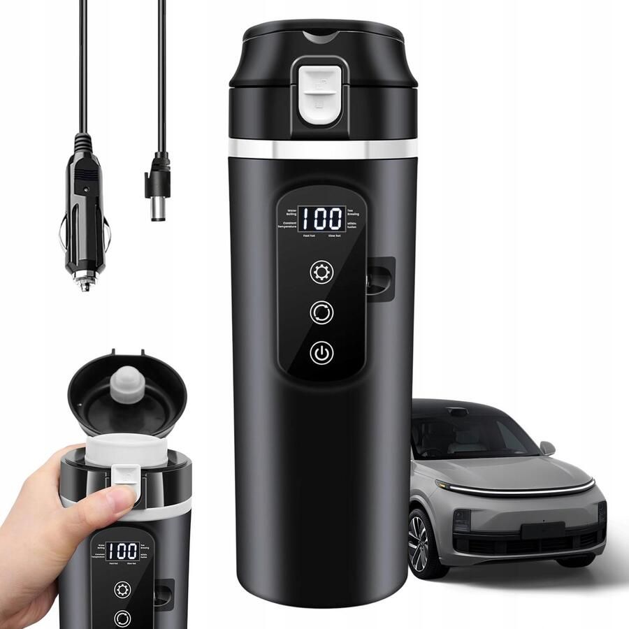 Mini Waterkoker Draagbare Waterkoker Auto Waterkoker Reiswaterkoker 400 ml 12V 24V 304 RVS Touchscreen Instelbare Temperatuur Droogkookbeveiliging Lekvrij Deksel met Veer Voor Auto & Camper & Vrachtwagen