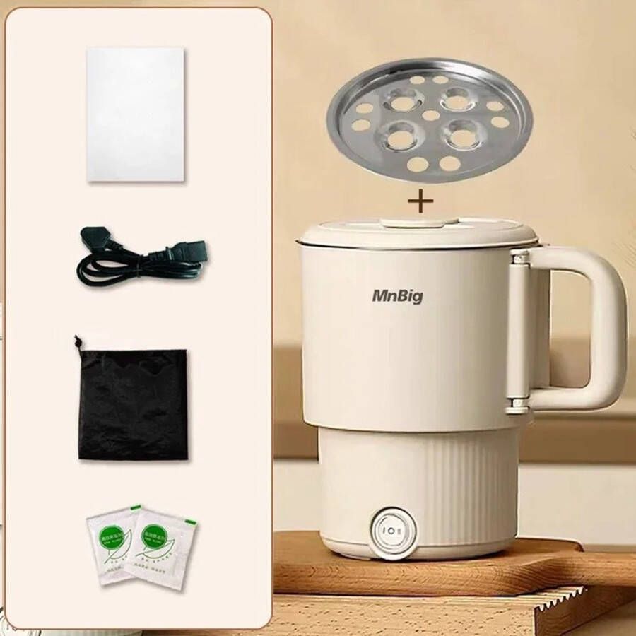 Mini-Waterkoker Drie-In-Één Draagbare Waterkoker Opvouwbare Roestvrijstalen Waterkoker Beige