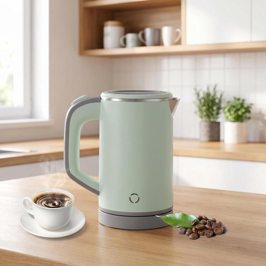 Mini Waterkoker Reis Waterkoker Kamperen en Reizen Dubbelwandige Isolatie 0.8 Liter Lichtgroen