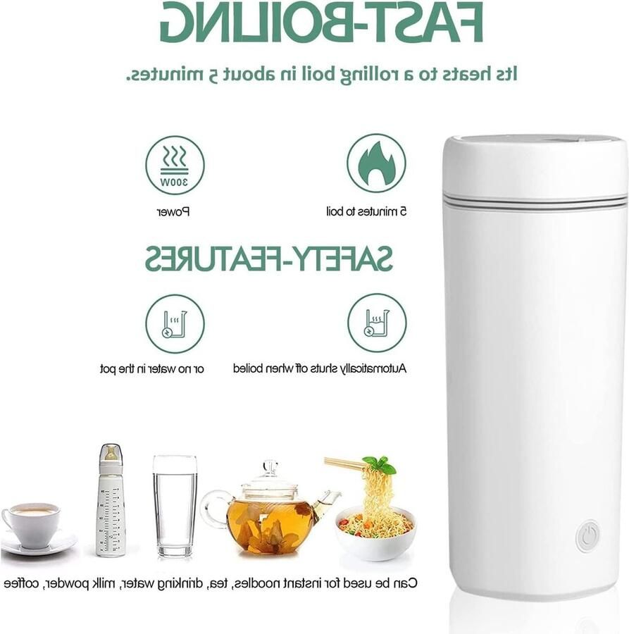 Mini Waterkoker Reis Waterkoker Warm Drankjes Maken Snel Koken 350 ml Wit