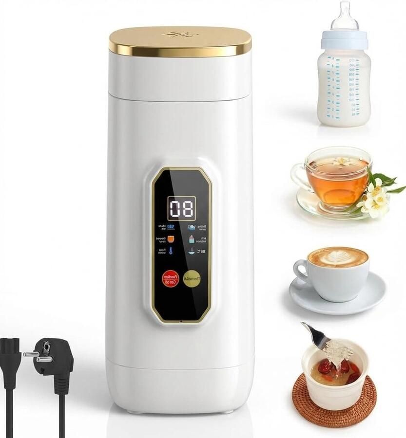 Waterkoker Klein Mini Waterkoker Reizen en Camping 6 Temperatuurstanden 450 ml Wit
