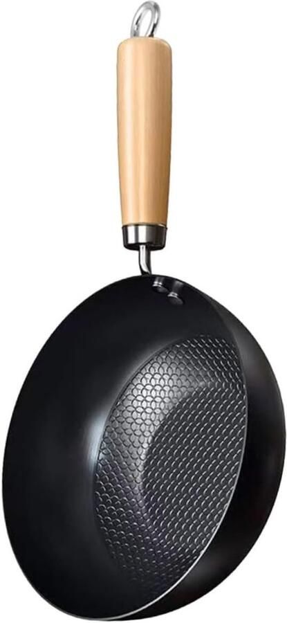 Mini Wok Koekenpan Roerbakpan Kookpot Gezond Koken Dubbelzijdig Gebruik 36x20x7.5cm Zwart