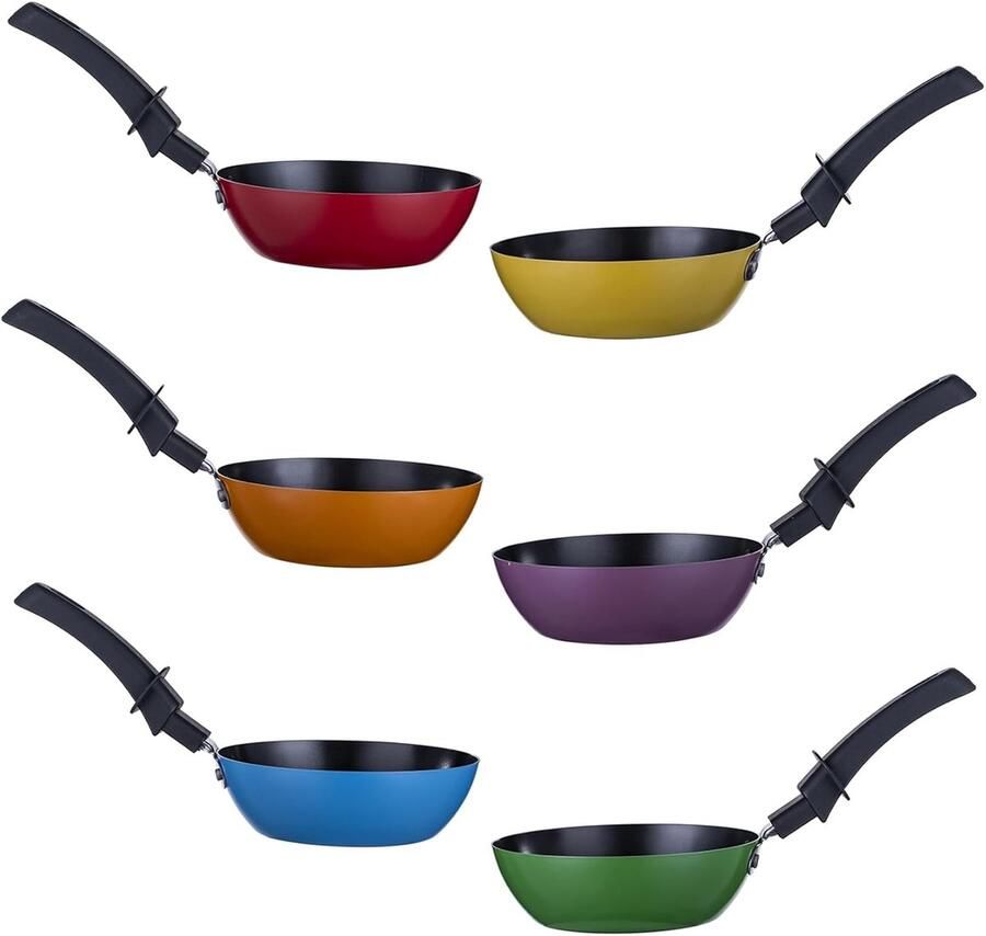 Mini wok set voor 6 personen Ø 12 cm anti-aanbakpannen kleurrijke pan set ideaal voor raclette en tafelgrill