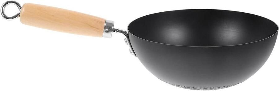 Mini Wokpan Kleine Koekenpan Aziatisch Koken Smeedijzeren Kwaliteit 37 x 20 cm Zwart