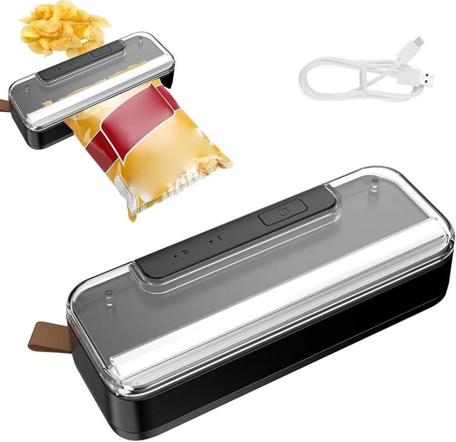 Mini zaksealer Plastic sealer Levensmiddelen bewaren 2-in-1 functie Draagbaar Zwart