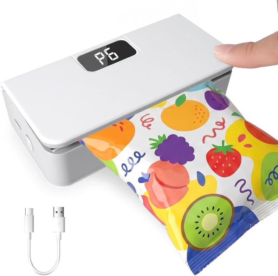 Mini-zaksluiter oplaadbaar zaklasapparaat met led-power-indicator mini-zakverzegeler met 6 standen instelbaar hitteverzegelingsapparaat en snijder voor thuis keuken snacks