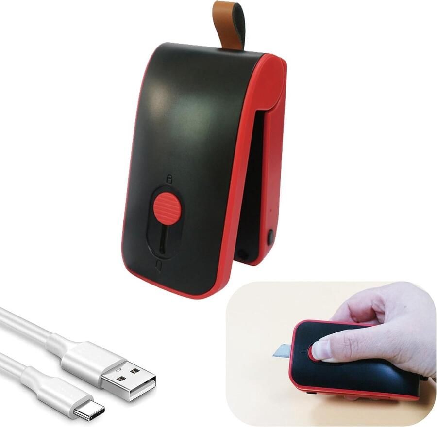 Mini zaksluitmachine USB-oplaadbare warmteverzegelaar 2-in-1 met snijder Geschikt voor plastic zakken snacks en voedselbewaarcontainers (zwart)