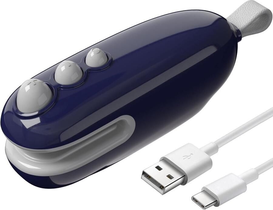 Mini-zakverzegelaar met snijfunctie oplaadbaar draagbare heetlasmachine met magneet draagbare zakverzegelaar houdt voedsel vers en snacks knapperig. Blauw
