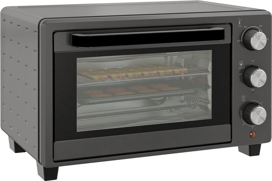 Minioven 21 L broodroosteroven met 1 rooster en 1 bakplaat 3 kookstanden 100°C–230°C roestvrij staal en glas Grijs
