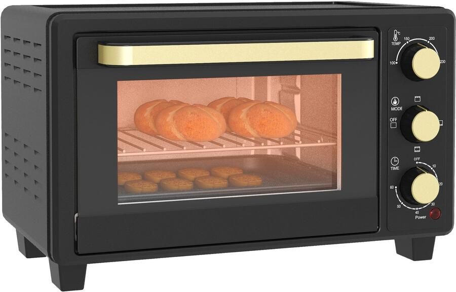 Minioven broodroosteroven met timer rooster bakplaat glasvenster metaal Zwart