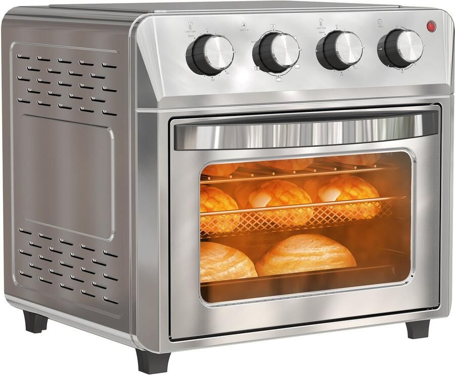 Minioven met hetelucht airfryer 6 verwarmingsmodi timer accessoires 24L Zilver