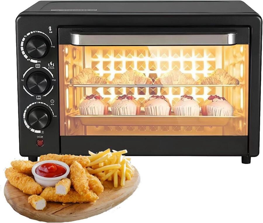 Minioven met hetelucht Compacte oven Veelzijdig bakken Geen voorverwarmen 22 Liter Zilver
