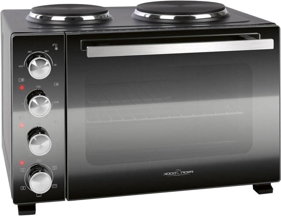 Mini Oven met Kookplaten Aanrechtoven Compact Gelijktijdig Koken Bakken Met Draaispit 32 Liter Zwart - Foto 1