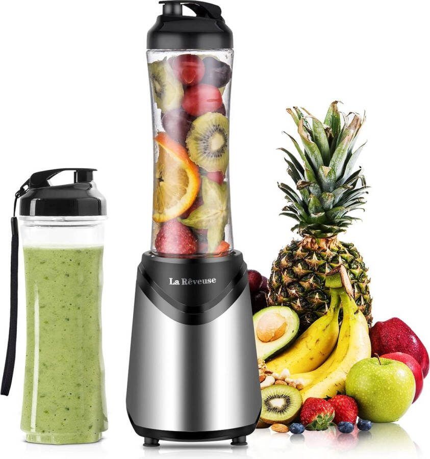Senza Marchio Mix&Go blender Profesionele blender 550ml inhoud 2 BPA-vrije draagbare reissportflessen 300W vermogen 4 Messen van roestvrij staal ABS
