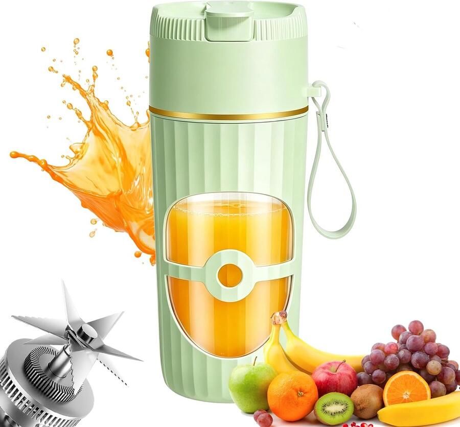 Mixer 400 ml kleine mixer smoothie mini-blender met 10 roestvrijstalen messen Maker To Go USB oplaadbare shakes en smoothie-maker voor reizen kantoor keuken fitness (groen)