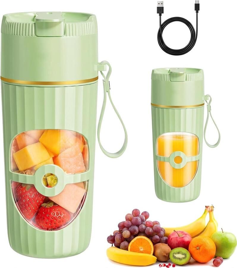 Mixer 400 ml smoothie maker to go draagbare blender met 10 roestvrijstalen messen USB oplaadbaar 1300 mAh batterij BPA-vrij mini-mixer voor shakes sap reizen en fitness (groen)