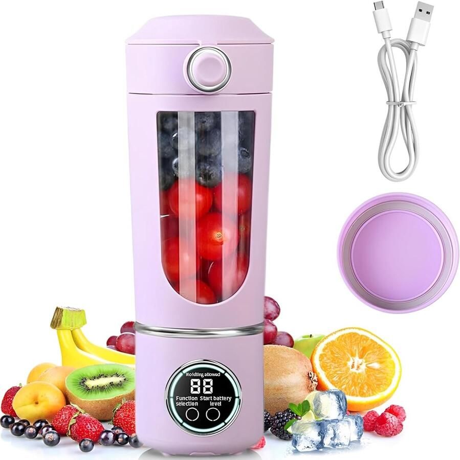 Mixer 700 ml blender smoothie mini-blender met 12 roestvrijstalen messen en digitaal display oplaadbare shakes en smoothie-maker kleiner voor reizen keuken kantoor fitness (paars)