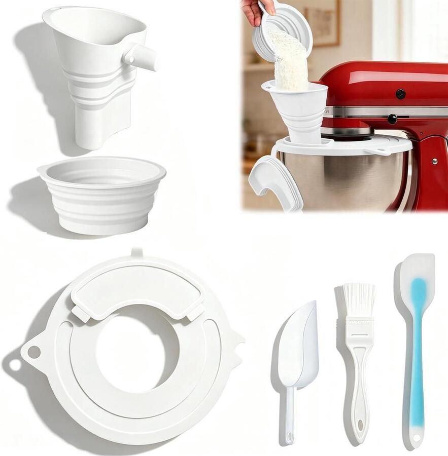 Mixer Accessoires Set Keukenmachine Opzetstukken Bakken Thuis Opvouwbaar Siliconen Ontwerp 4.5-5 Quart Wit