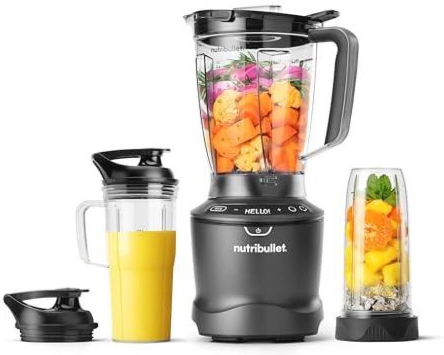 Mixer Combo met 5 Variabele Snelheden en Pulse Functie 900ml en 700ml Bekers Slimme Automatische Cyclus 1500W Zwart