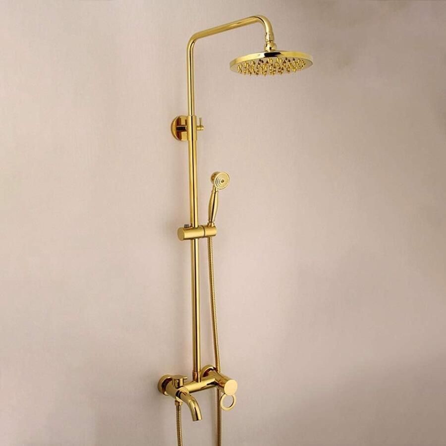 Mixer Douche Set Douche Set Alle Koper Goud Europese Badkamer Douche Set Handdouche Systeem is Onder Druk Lifting Rod Ronde Top Spray Douche Kraan 3 Functionele Band Mooie Praktische Bat