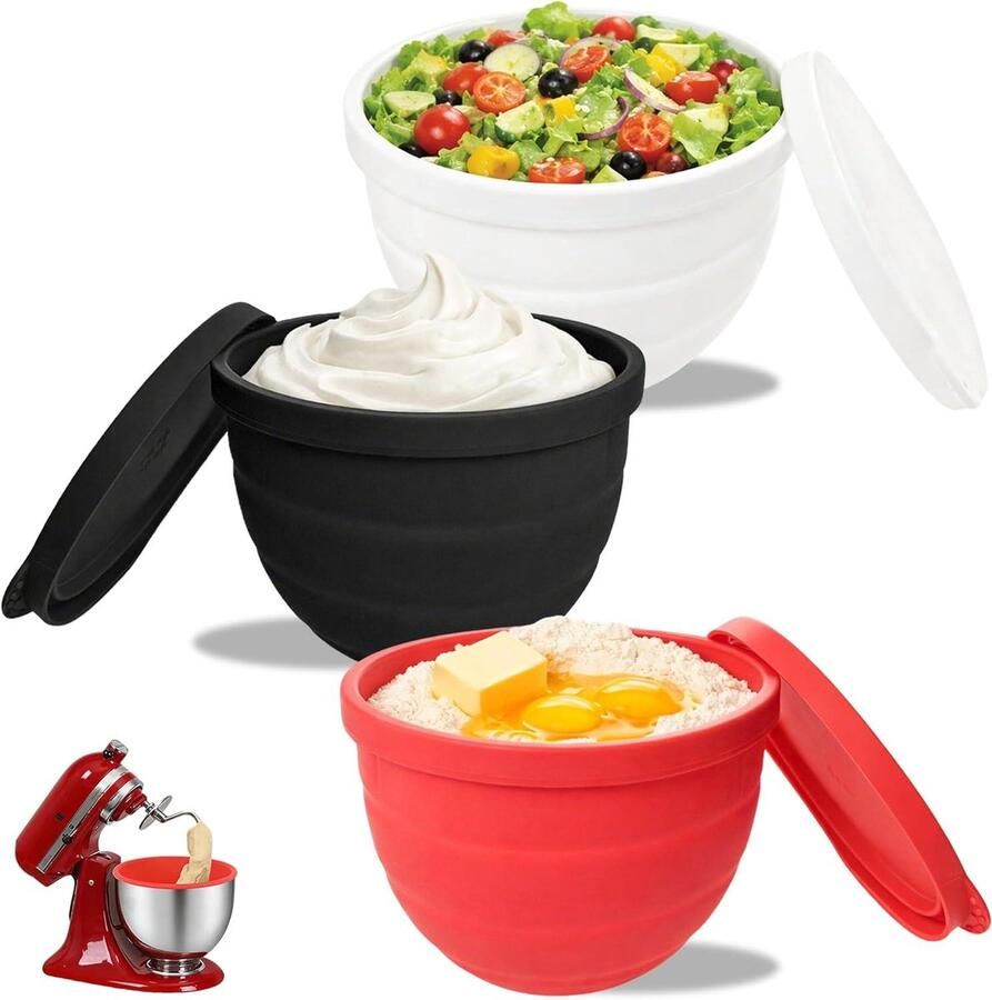 Mixer Kom Inzetstukken Siliconen Bak Accessoires Culinaire Preparaties Vaatwasmachinebestendig 3 Stuks Rood Wit Zwart