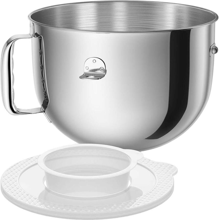 Mixer Kom Roestvrij Staal Mengkom Accessoire Bakken en Mengen Met Handvat en Deksel 6QT Zilver