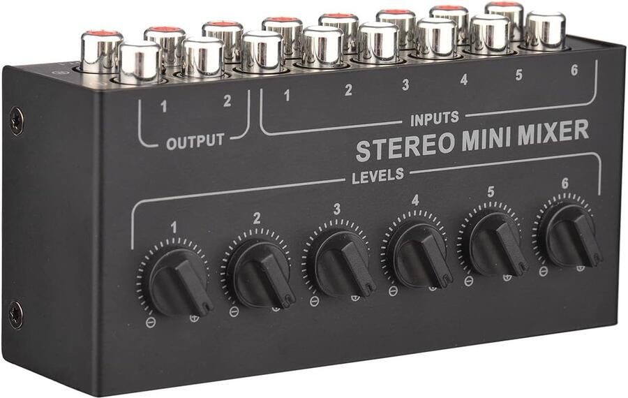 Mixer Mini Stereo 6 Kanaals Passieve Mixer RCA Draagbare Audio Mixer 6 In 2 Out Stereo Distributeur Volumeregeling Geen Batterij vereist 6 Kanaals Mini
