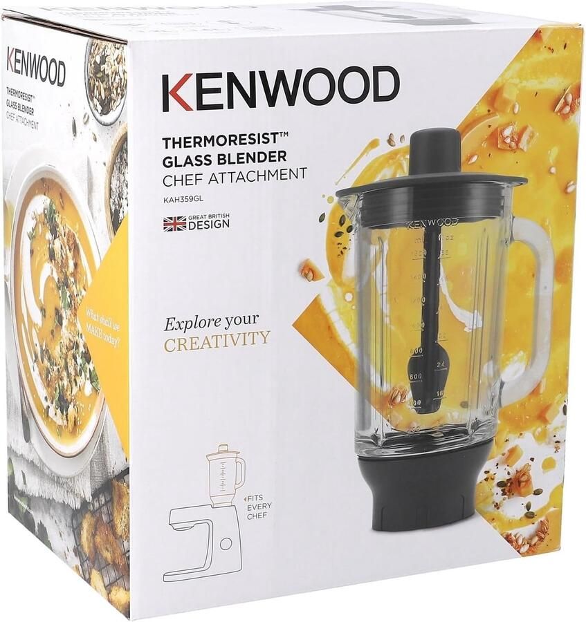 Mixer Opzetstuk Glas Mengbeker Keukenmachine Koken en Bakken Compatibel met Kenwood 195 mm breed Transparant