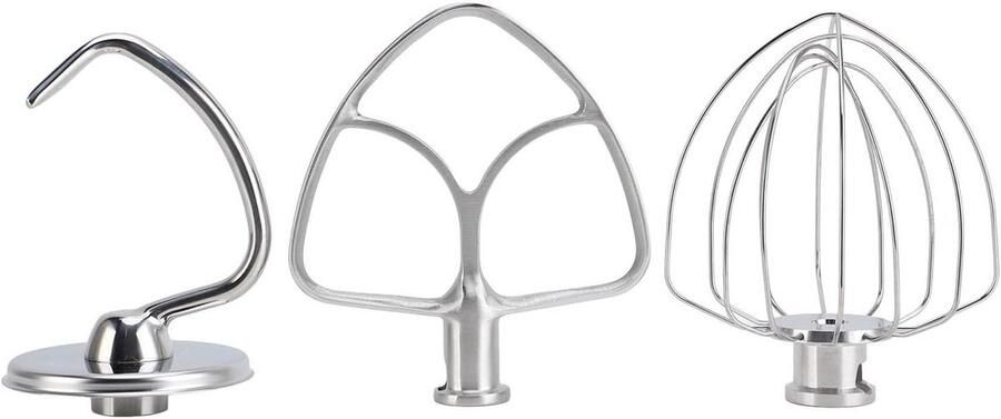 Mixer Opzetstukken Set Keukenmachine Accessoires Bakken en Mixen Roestvrij Staal 3 Delig Zilverkleurig
