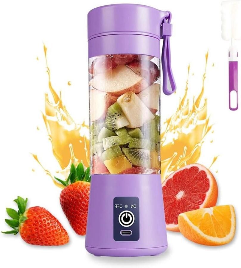 Mini Blender Draagbare Juicer Gezonde Drankjes Maken Zes RVS Messen 380ml Capaciteit Lichtpaars