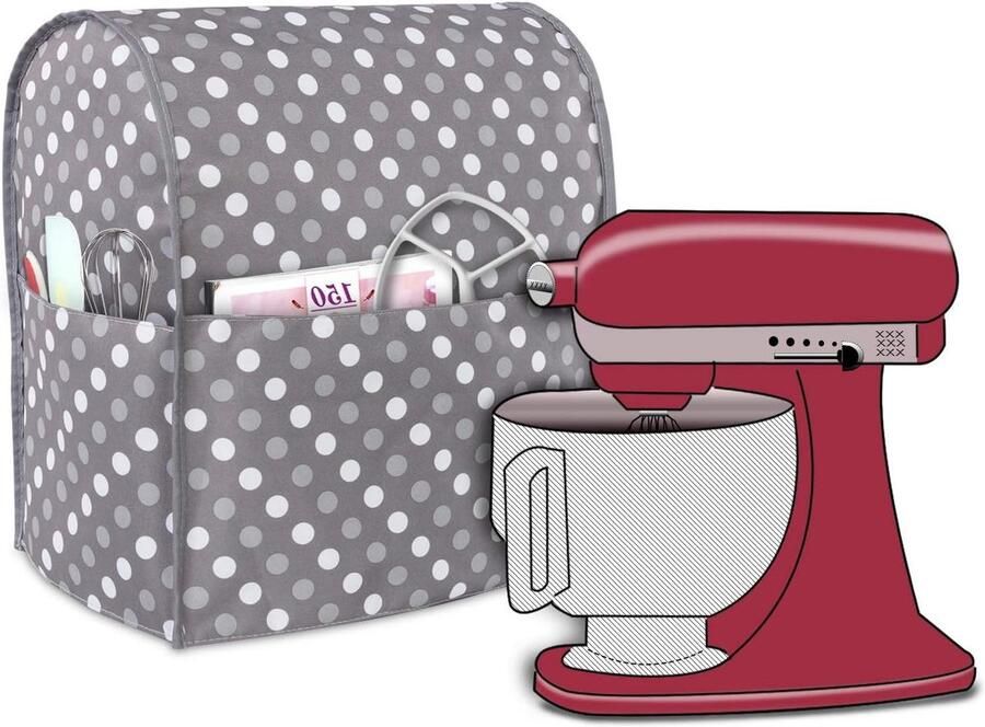 Mixer Stofhoes Keukenmachine Cover Keuken Organiseren Met Extra Vakken 35x22x35 cm Grijs met stippen
