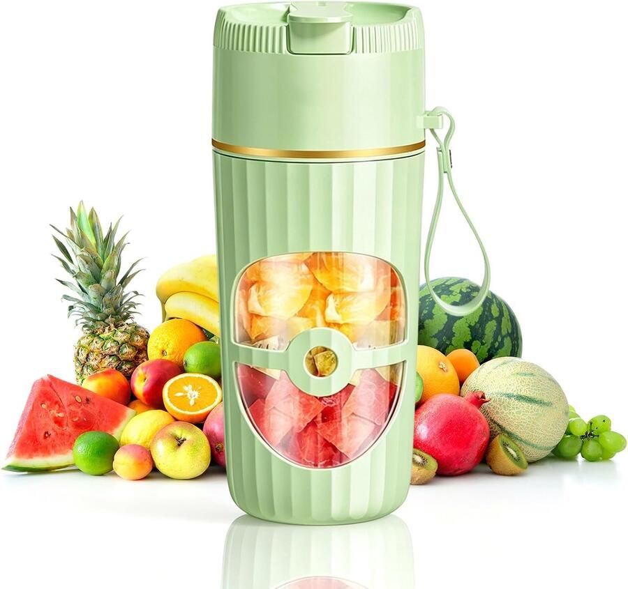 Mixer USB-oplaadbare mini-mixer met 60 watt 10 roestvrijstalen messen en 400 ml inhoud ideaal voor smoothies shakes sappen reizen en sportschool (groen)