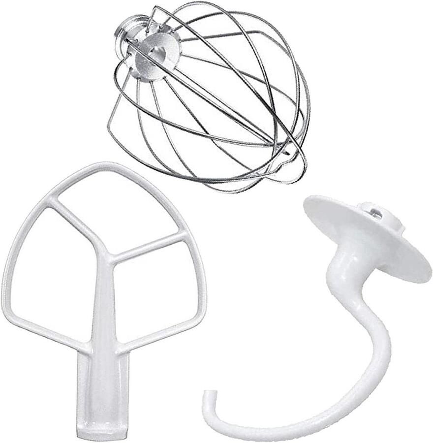 Mixer Vervanging Set Platte Klopper Deeg Haak Beslag Maken Duurzaam Kunststof Materiaal 3 Stuks Zilverkleurig