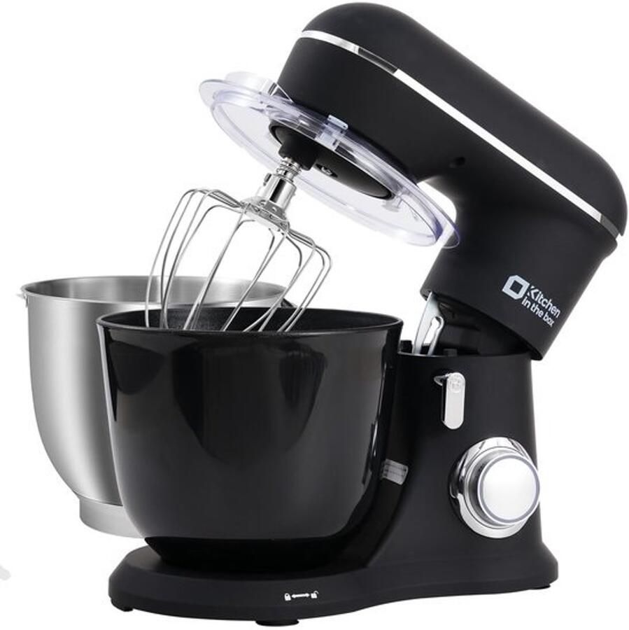 Mixer voor in de keuken Staande mixer Voor bakken en koken Met twee mengkommen 1300 Watt Zwart
