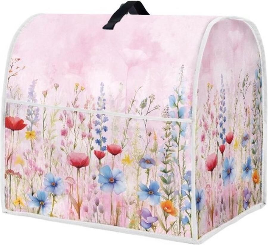 Mixerhoes met bloemenprint cover voor keukenmachine voor keukenorganisatie met opbergvakken 43.5 x 27.5 x 37.5 cm roze