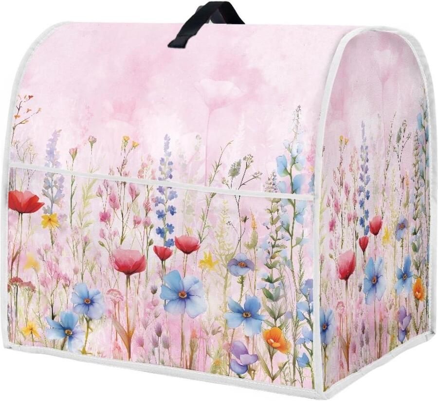 Mixerhoes Met Bloemenprint Keukenmachine Cover Keuken Organisatie Met Opbergvakken 43.5 x 27.5 x 37.5 cm Roze